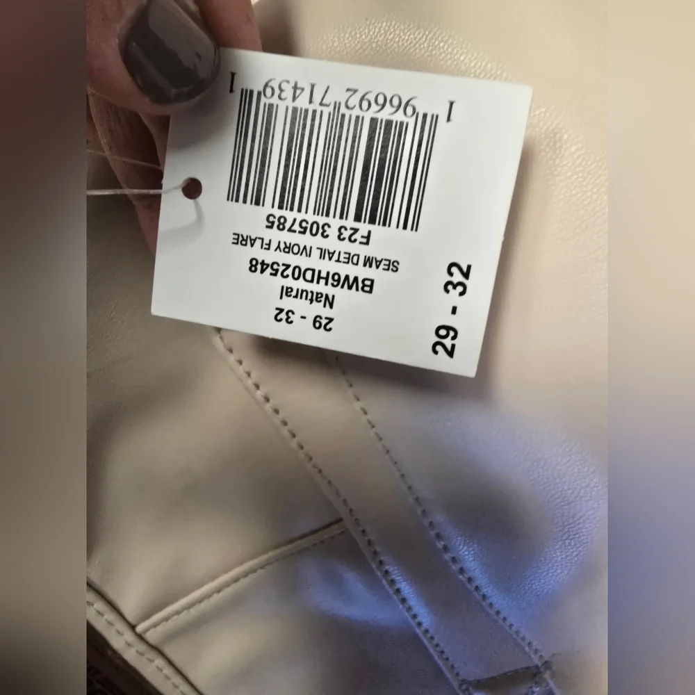 Rock & Roll Denim HIGH RISE EXTRA STRETCH FLARE FAUX LEATHER PANTS in Ivory - Picture 13 of 14